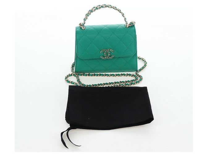 Borsa a tracolla CHANEL Matelasse con catena in pelle Caviar 2way Verde Oro CC Auth LN084SAM D'oro - vista 12