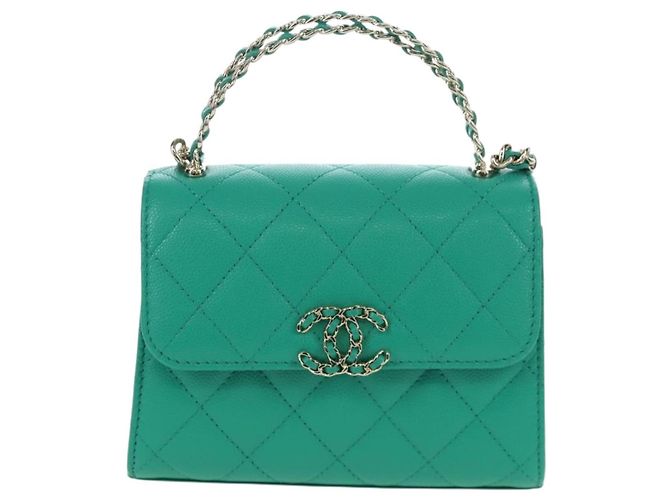 Borsa a tracolla CHANEL Matelasse con catena in pelle Caviar 2way Verde Oro CC Auth LN084SAM D'oro - vista 13
