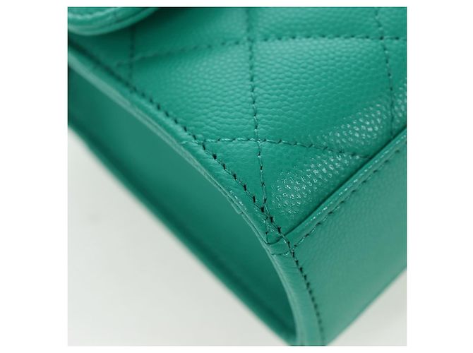 Borsa a tracolla CHANEL Matelasse con catena in pelle Caviar 2way Verde Oro CC Auth LN084SAM D'oro - vista 17