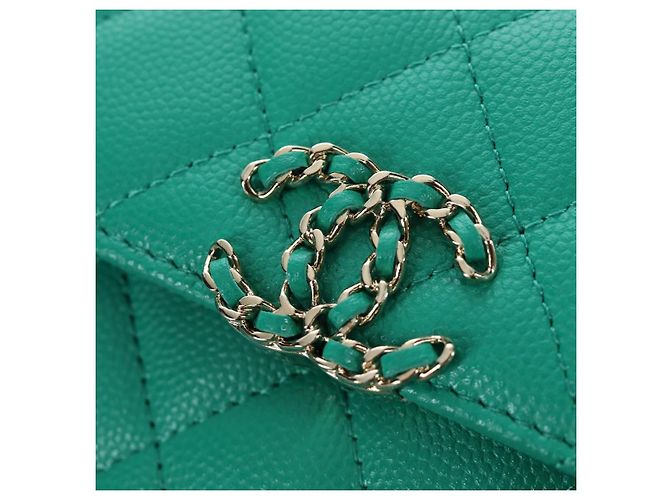 Borsa a tracolla CHANEL Matelasse con catena in pelle Caviar 2way Verde Oro CC Auth LN084SAM D'oro - vista 21