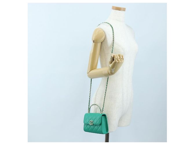 Borsa a tracolla CHANEL Matelasse con catena in pelle Caviar 2way Verde Oro CC Auth LN084SAM D'oro - vista 29
