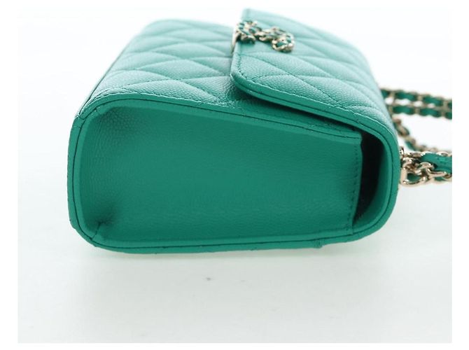 Borsa a tracolla CHANEL Matelasse con catena in pelle Caviar 2way Verde Oro CC Auth LN084SAM D'oro - vista 4
