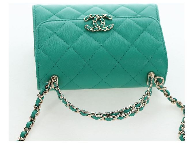 Borsa a tracolla CHANEL Matelasse con catena in pelle Caviar 2way Verde Oro CC Auth LN084SAM D'oro - vista 6