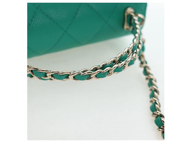 Borsa a tracolla CHANEL Matelasse con catena in pelle Caviar 2way Verde Oro CC Auth LN084SAM D'oro - vista 7