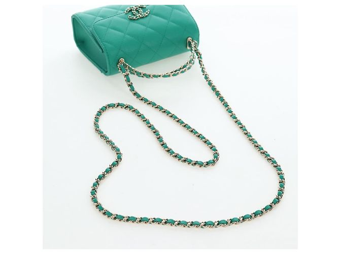 Borsa a tracolla CHANEL Matelasse con catena in pelle Caviar 2way Verde Oro CC Auth LN084SAM D'oro - vista 8