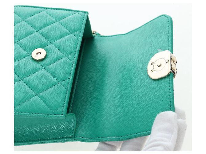 Borsa a tracolla CHANEL Matelasse con catena in pelle Caviar 2way Verde Oro CC Auth LN084SAM D'oro - vista 9