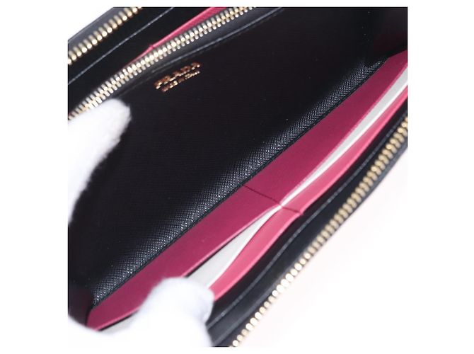 Saffiano PRADA Long Wallet Safiano Leather Black Gold Auth 206459 Golden - view 10