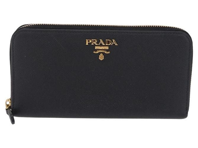 Saffiano PRADA Long Wallet Safiano Leather Black Gold Auth 206459 Golden - view 13