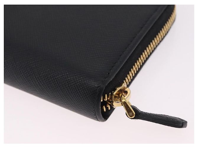 Saffiano PRADA Long Wallet Safiano Leather Black Gold Auth 206459 Golden - view 16
