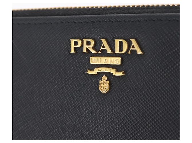 Saffiano PRADA Long Wallet Safiano Leather Black Gold Auth 206459 Golden - view 17