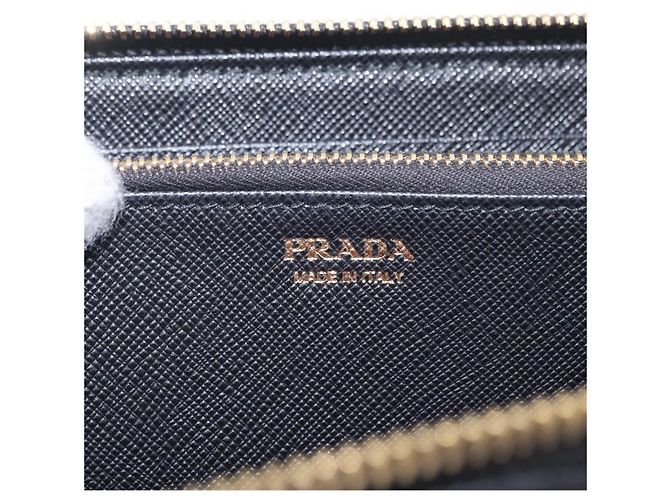 Saffiano PRADA Long Wallet Safiano Leather Black Gold Auth 206459 Golden - view 18