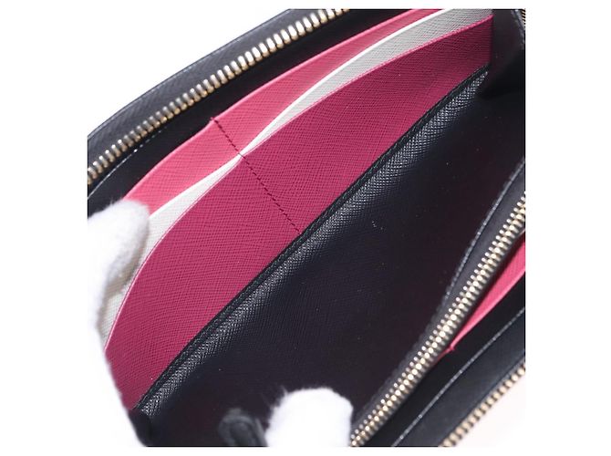 Saffiano PRADA Long Wallet Safiano Leather Black Gold Auth 206459 Golden - view 20