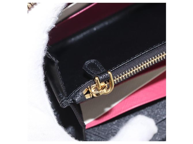 Saffiano PRADA Long Wallet Safiano Leather Black Gold Auth 206459 Golden - view 22