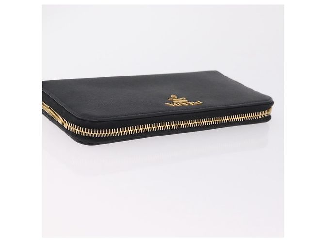 Saffiano PRADA Long Wallet Safiano Leather Black Gold Auth 206459 Golden - view 5