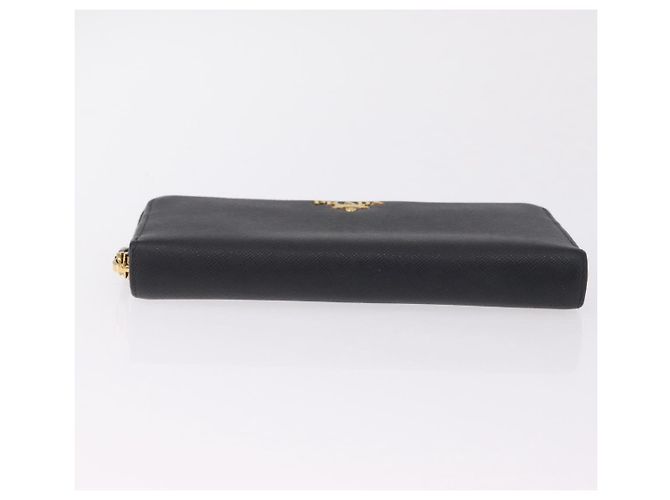 Saffiano PRADA Long Wallet Safiano Leather Black Gold Auth 206459 Golden - view 6