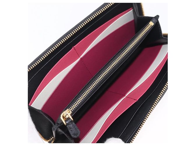 Saffiano PRADA Long Wallet Safiano Leather Black Gold Auth 206459 Golden - view 9
