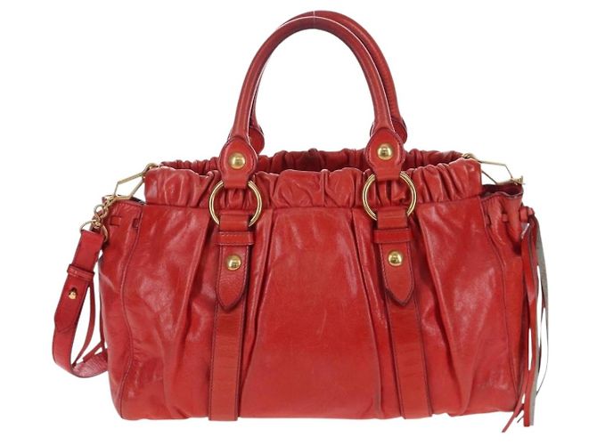 Miu Miu Handtasche Vitter Lux 2way Red Gold Auth 204526V Rot Golden - Ansicht 2