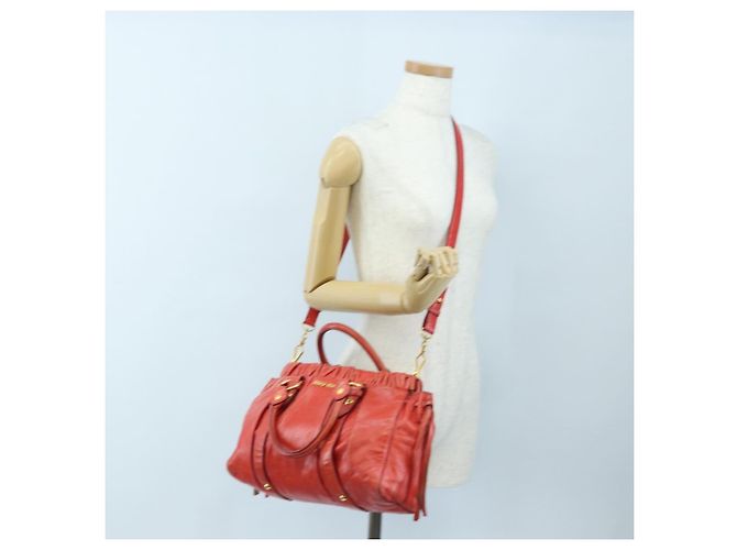 Miu Miu Handtasche Vitter Lux 2way Red Gold Auth 204526V Rot Golden - Ansicht 26