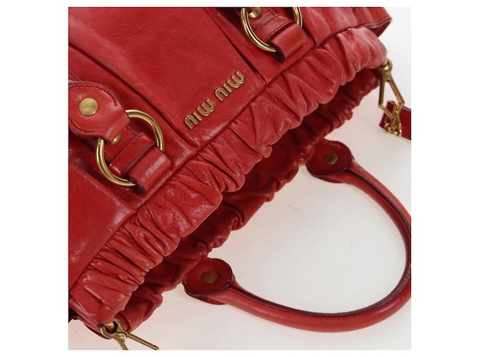 Miu Miu Handtasche Vitter Lux 2way Red Gold Auth 204526V Rot Golden - Ansicht 6