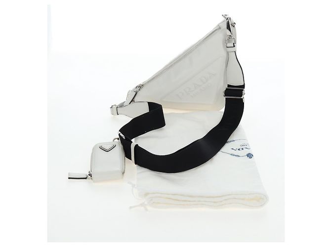 PRADA Shoulder Bag Leather White Silver Auth BA16048M Silvery - view 12
