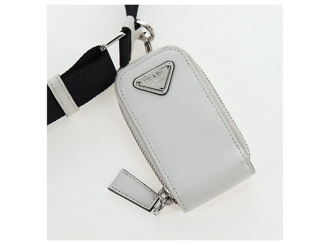 PRADA Shoulder Bag Leather White Silver Auth BA16048M Silvery - view 14