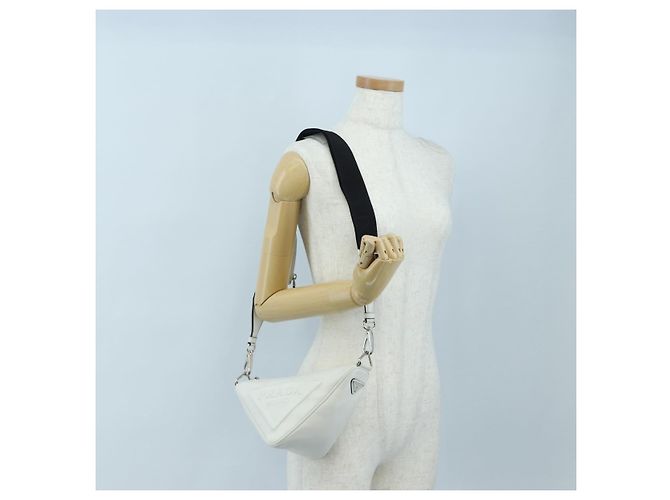 PRADA Shoulder Bag Leather White Silver Auth BA16048M Silvery - view 28