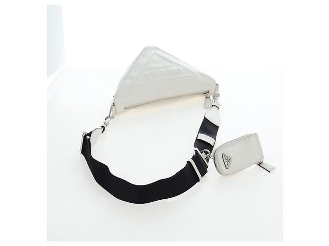 PRADA Shoulder Bag Leather White Silver Auth BA16048M Silvery - view 7
