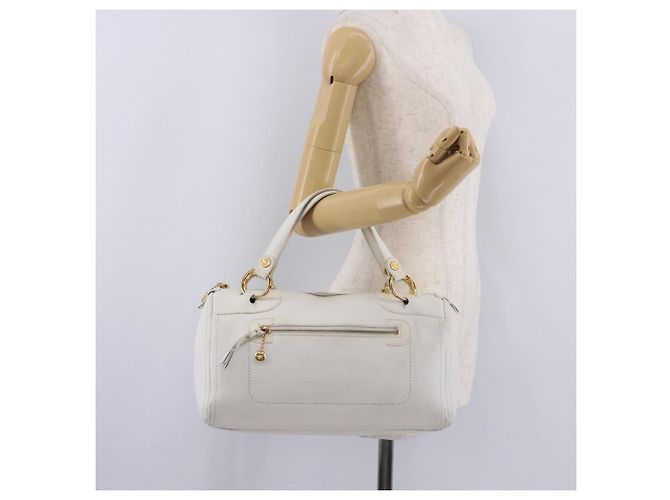 Céline CELINE Handtasche aus Leder, weiß, goldfarben Auth ka6534A - Ansicht 30
