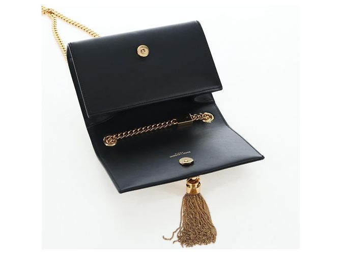 Autre Marque Borsa a tracolla con catena Saint Laurent in pelle nera e oro Auth BA16060V Nero D'oro - vista 10
