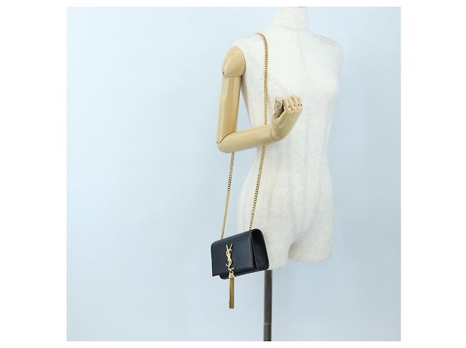 Autre Marque Borsa a tracolla con catena Saint Laurent in pelle nera e oro Auth BA16060V Nero D'oro - vista 27