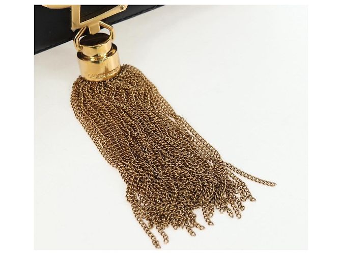 Autre Marque Borsa a tracolla con catena Saint Laurent in pelle nera e oro Auth BA16060V Nero D'oro - vista 9