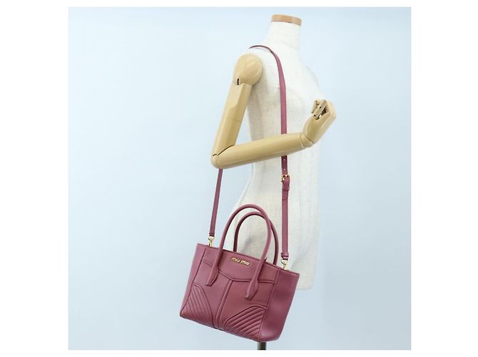 Miu Miu Hand Bag Leather 2way Pink Gold 5BA145 Auth am12700V Golden - view 31