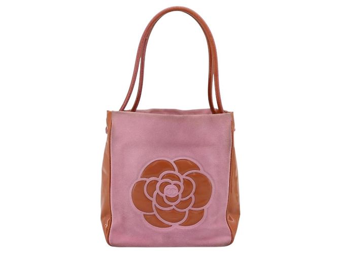 CHANEL Camelia Tote Bag Wildleder Rosa Goldfarbene CC Auth 206630 Pink - Ansicht 2
