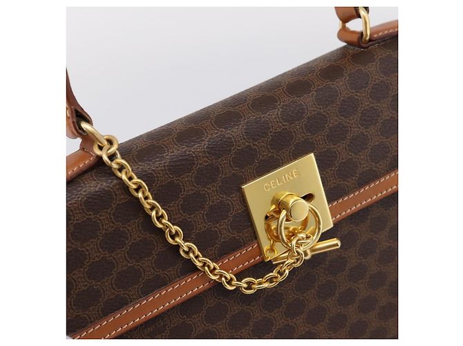 Céline Borsa a mano CELINE Macadam Canvas PVC Leather Brown Gold Auth 205190V Marrone D'oro - view 17