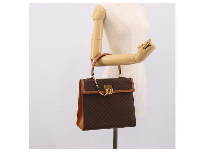 Céline Borsa a mano CELINE Macadam Canvas PVC Leather Brown Gold Auth 205190V Marrone D'oro - view 23