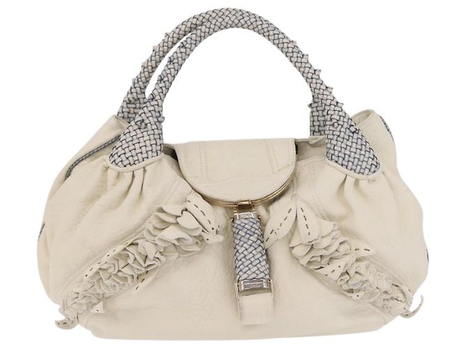 FENDI Spy Bag Handtasche Leder Weiß Gold Auth 207411V Golden - Ansicht 13
