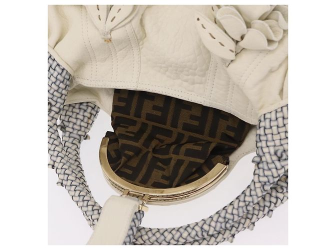 FENDI Spy Bag Handtasche Leder Weiß Gold Auth 207411V Golden - Ansicht 21