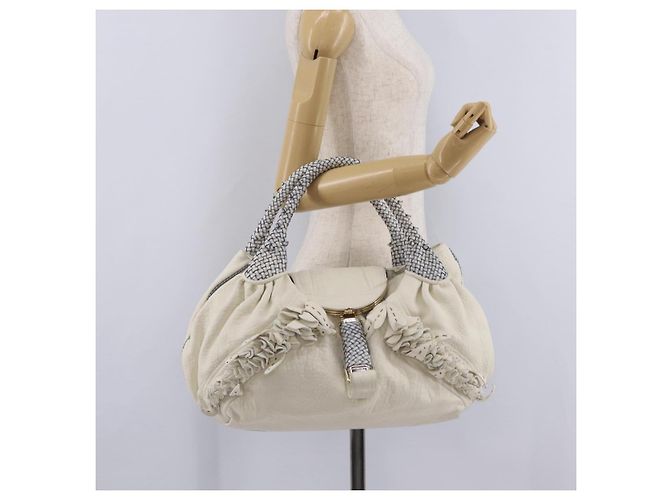 FENDI Spy Bag Handtasche Leder Weiß Gold Auth 207411V Golden - Ansicht 28