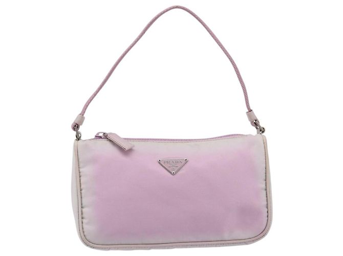 Bolso de accesorios PRADA Nylon Rosa Plata Auth 207483 - vista 13