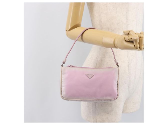 Bolso de accesorios PRADA Nylon Rosa Plata Auth 207483 - vista 25