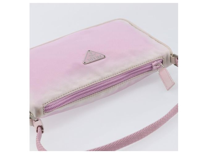 Bolso de accesorios PRADA Nylon Rosa Plata Auth 207483 - vista 7