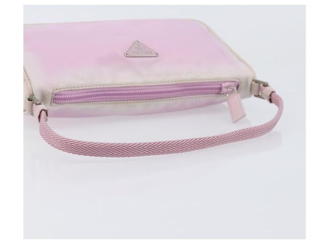 Bolso de accesorios PRADA Nylon Rosa Plata Auth 207483 - vista 8