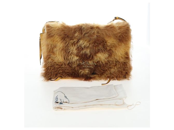 Bolsa de Ombro PRADA Pele 2way Yellow Gold Auth 205953M Dourado Amarelo - vista 12