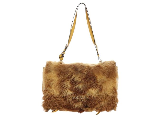 Bolsa de Ombro PRADA Pele 2way Yellow Gold Auth 205953M Dourado Amarelo - vista 13