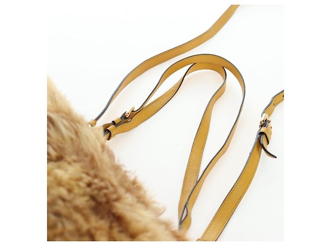 Bolsa de Ombro PRADA Pele 2way Yellow Gold Auth 205953M Dourado Amarelo - vista 14