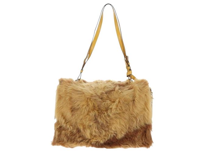Bolsa de Ombro PRADA Pele 2way Yellow Gold Auth 205953M Dourado Amarelo - vista 2