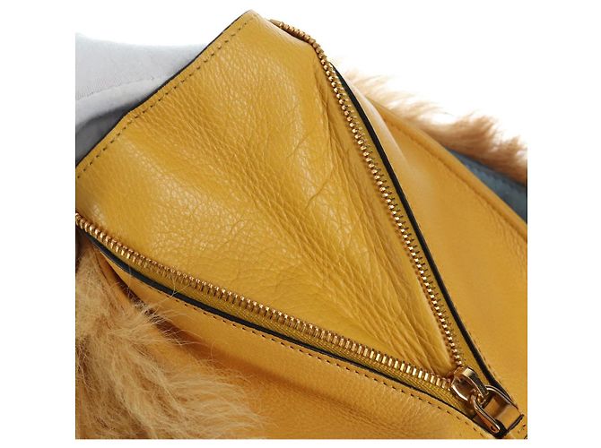 Bolsa de Ombro PRADA Pele 2way Yellow Gold Auth 205953M Dourado Amarelo - vista 22