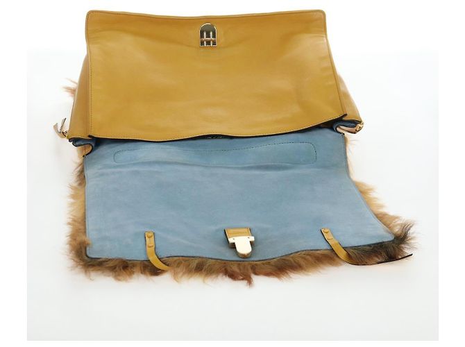 Bolsa de Ombro PRADA Pele 2way Yellow Gold Auth 205953M Dourado Amarelo - vista 26