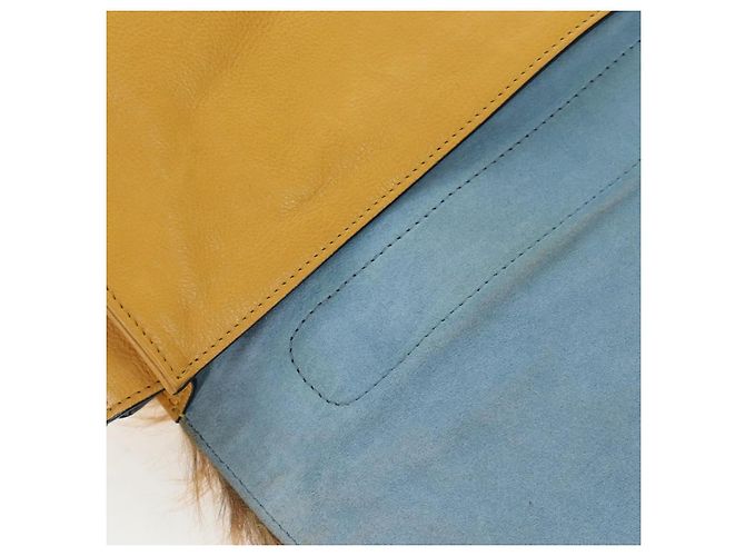 Bolsa de Ombro PRADA Pele 2way Yellow Gold Auth 205953M Dourado Amarelo - vista 28