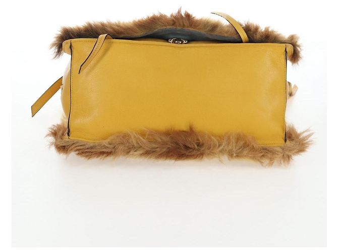 Bolsa de Ombro PRADA Pele 2way Yellow Gold Auth 205953M Dourado Amarelo - vista 5